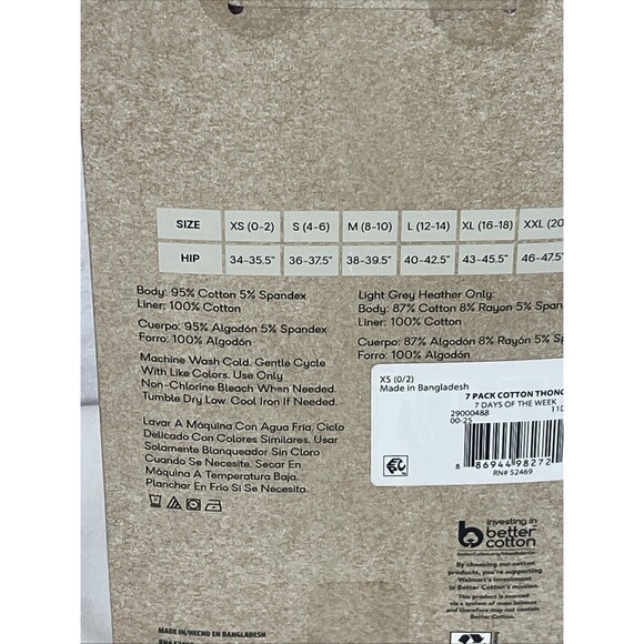 No Boundaries Mid-Rise Thong 7 Pair 7 Days of the Week Cotton Size XS 0-2 NEW - Picture 4 of 5